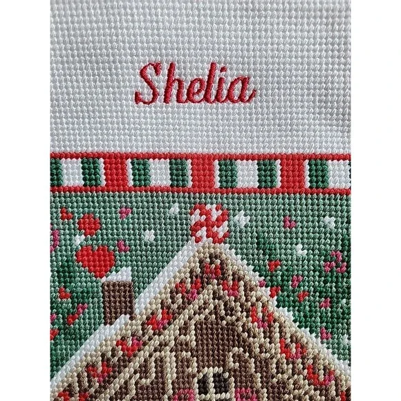 Lands' End Christmas Stocking Shelia monogram Gingerbread House Red C7 - Picture 3 of 6